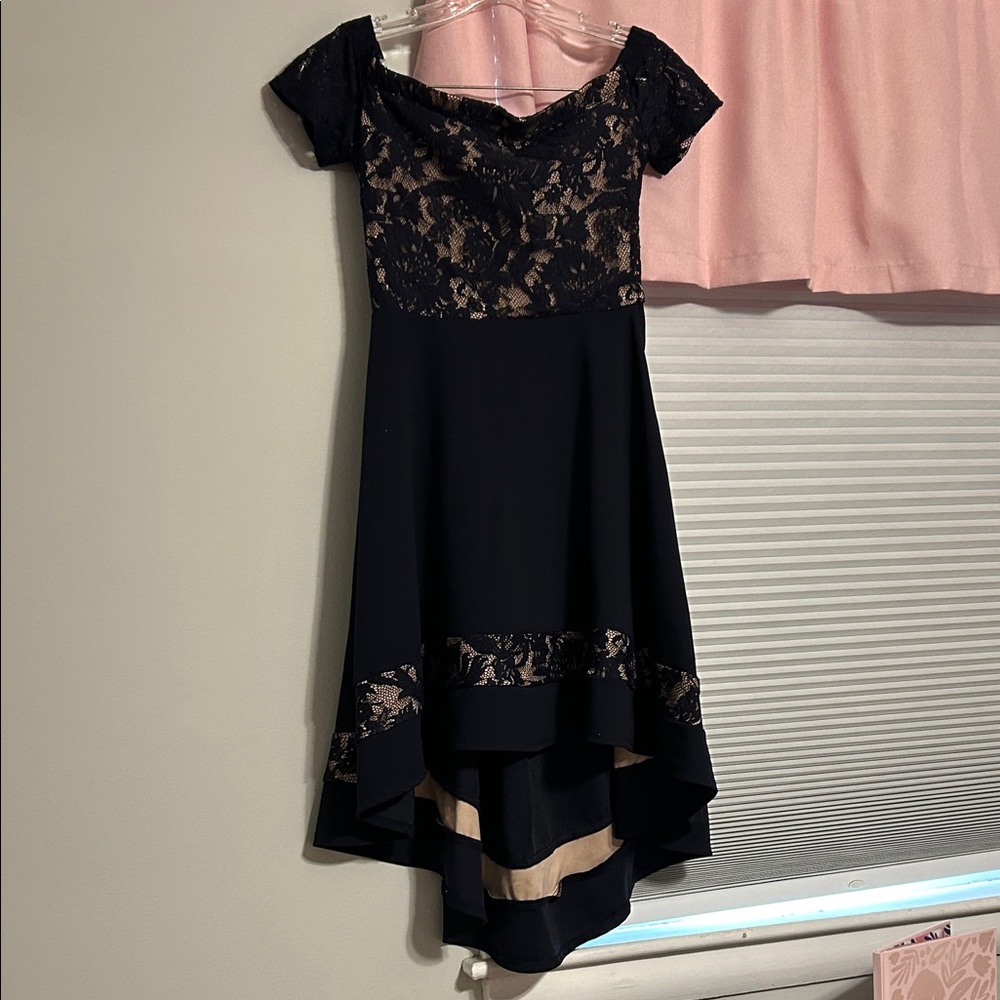 City Studio Navy and Beige Asymmetrical Dress